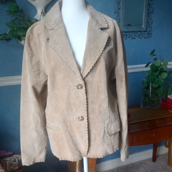 Coldwater Creek Tan Leather Blazer Soft Notched Lapels - Picture 1 of 6